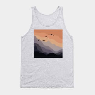 Minimal Hilly Sunrise Landscape Digital Illustration Tank Top